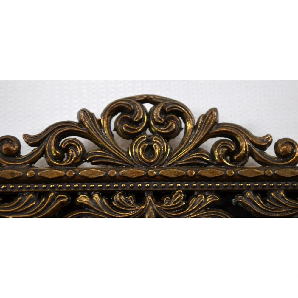 Pair of Vintage Ornate Brass Framed Floral Pictures Made In Italy Flocked 4x5.5